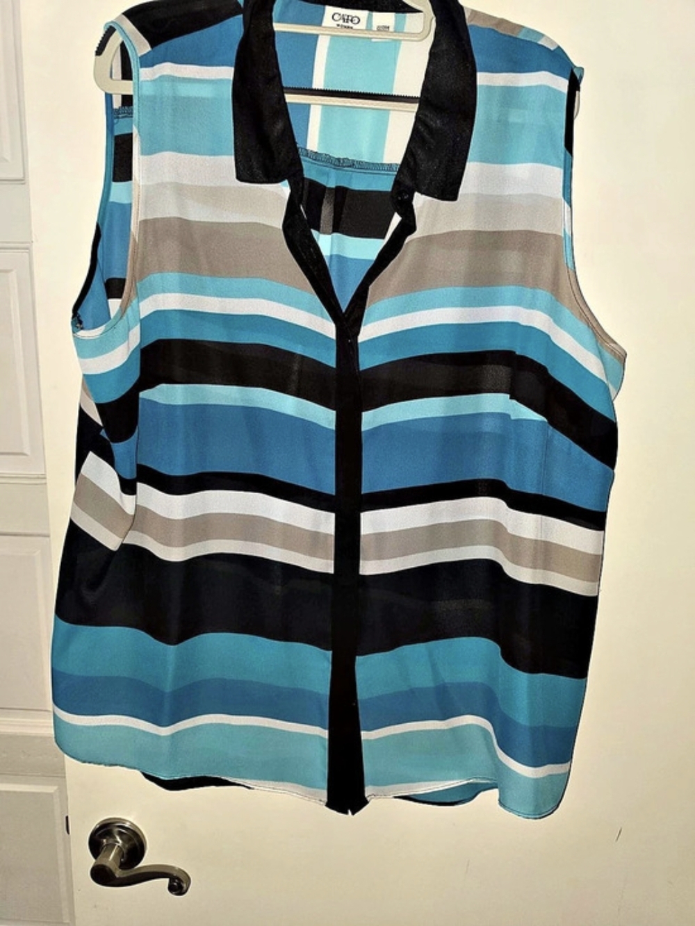 Cato Striped Sleeveless Blouse in Blue & Black Size 2XL Like New